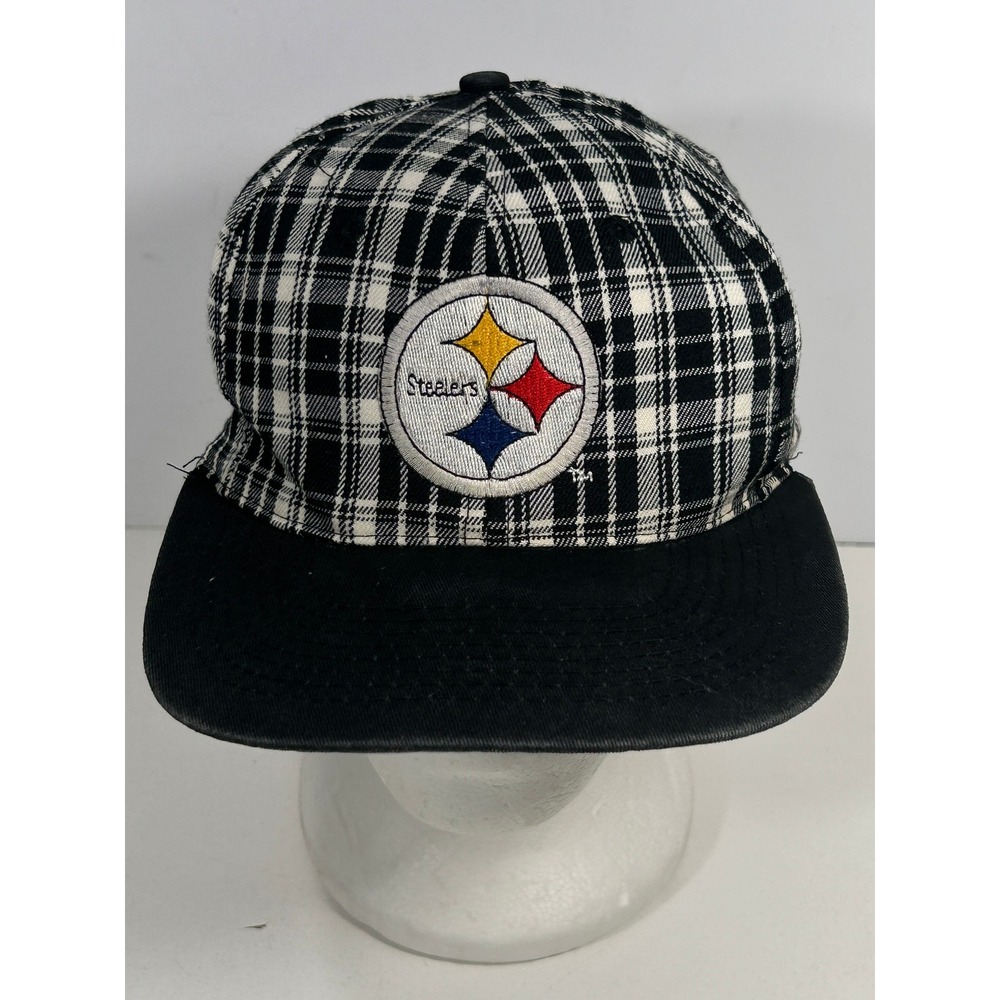Pittsburgh Steelers Plaid Snapback Hat Black White Vintage Logo Cap